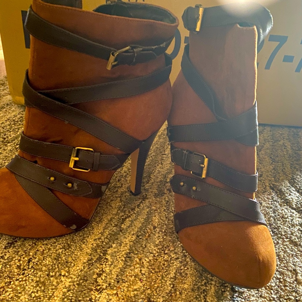 Brown and dark brown booties